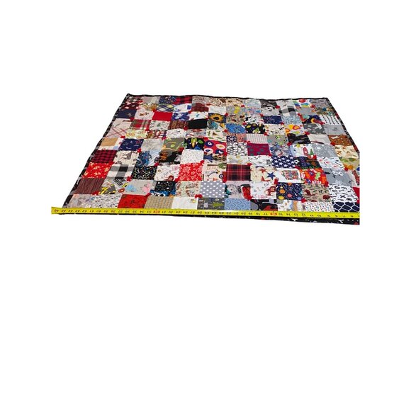 Handcrafted Patchwork Quilt Blanket 39"x45" Multicolor Cotton Fabric & Polycotto - Picture 5 of 7